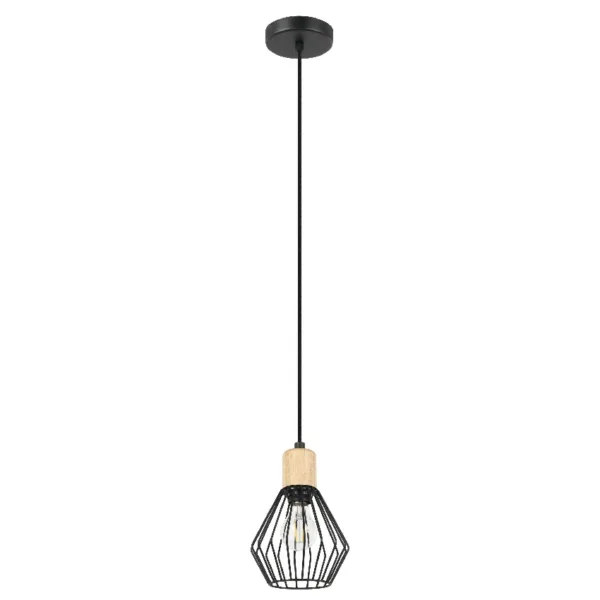 Palmorla EGLO 205587A 1-Light Pendant (Structured Black with Natural Wood Accent)