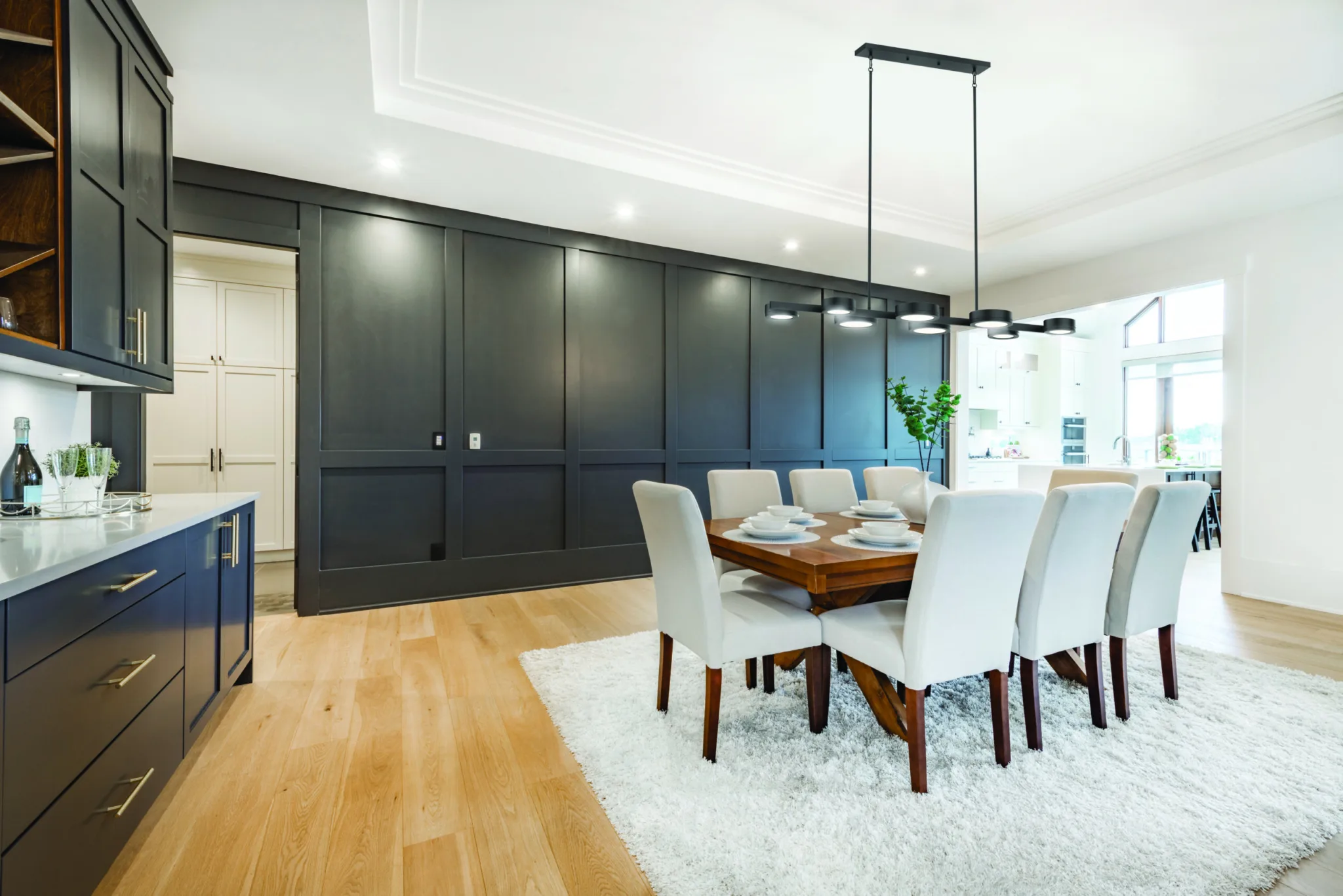 Black 8-light LED linear pendant-TEMAGAMI DVP39304MF-GR - Image 2