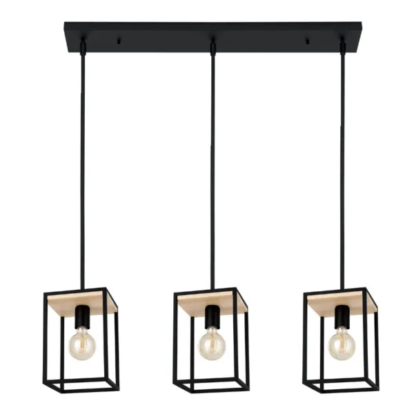 3-Light Linear Pendant in Black and Wood- LIBERTAD 99855A