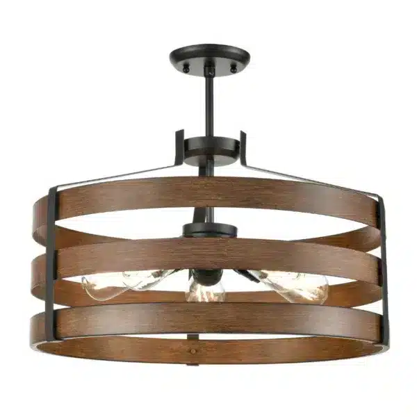 Black and Wood Semi-Flush Mount / Pendant Light- FORT GARRY DVP41808GR-IW
