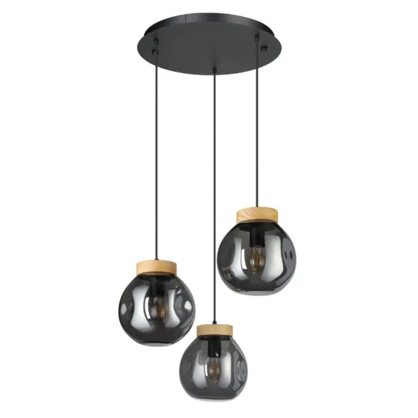 3-Light Multi Pendant – Black + Wood- MAGACELA 390319A