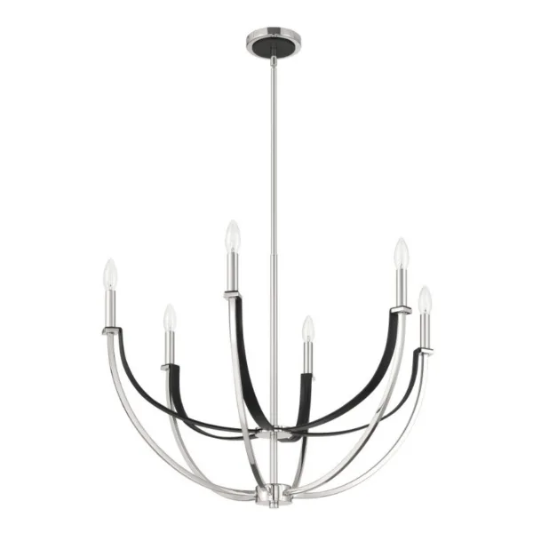 CHANDELIER 6-L NICKEL ET NOIR- SUSSEX 207886A