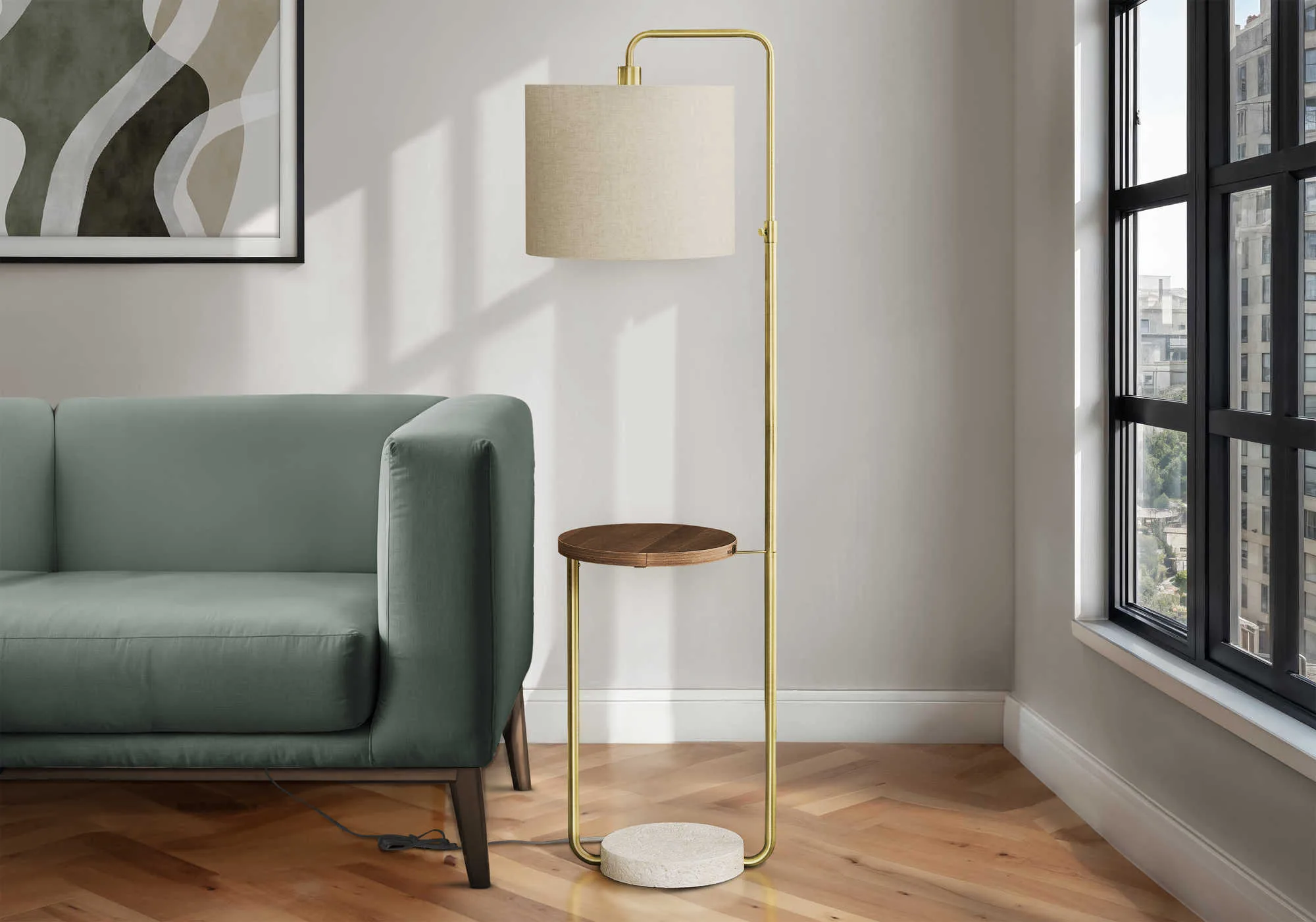 LAMPE SUR PIED LAITON METAL/BEIGE/USB- I 9754 - Image 2