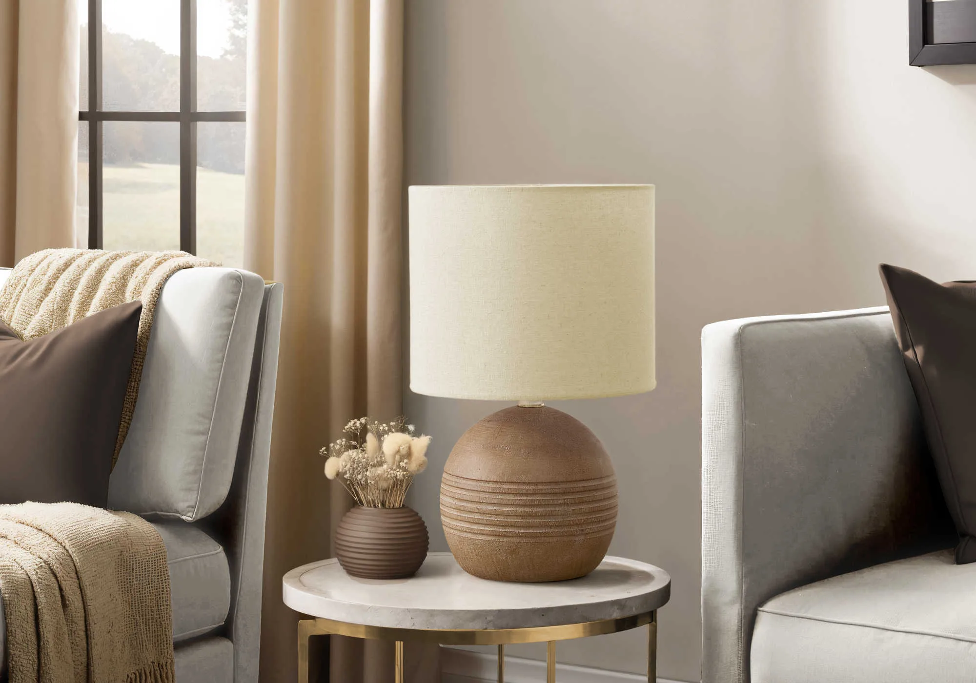 LAMPE DE TABLE BRUN RESINE / BEIGE- I 9793 - Image 2